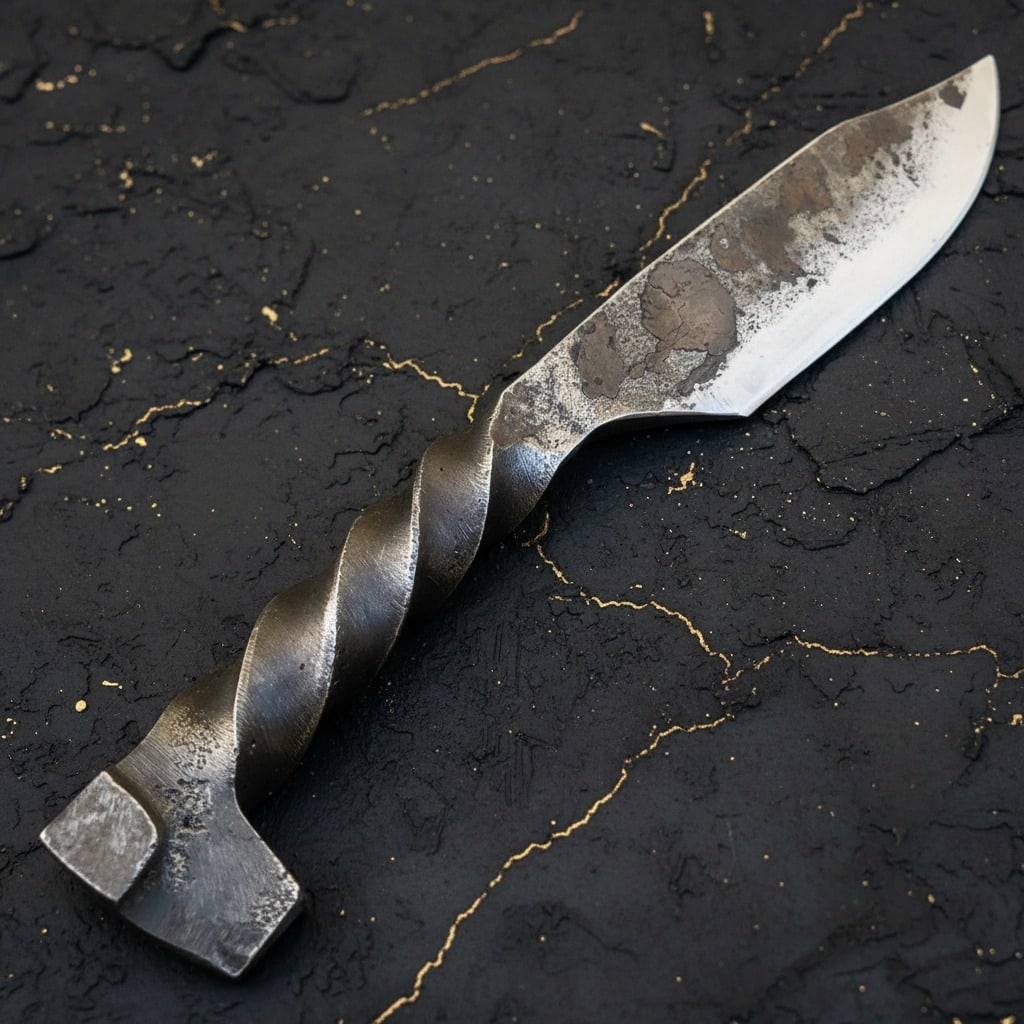 Handmade Carbon Steel Railroad Spike Hunting Knife with Leather Sheath - 3