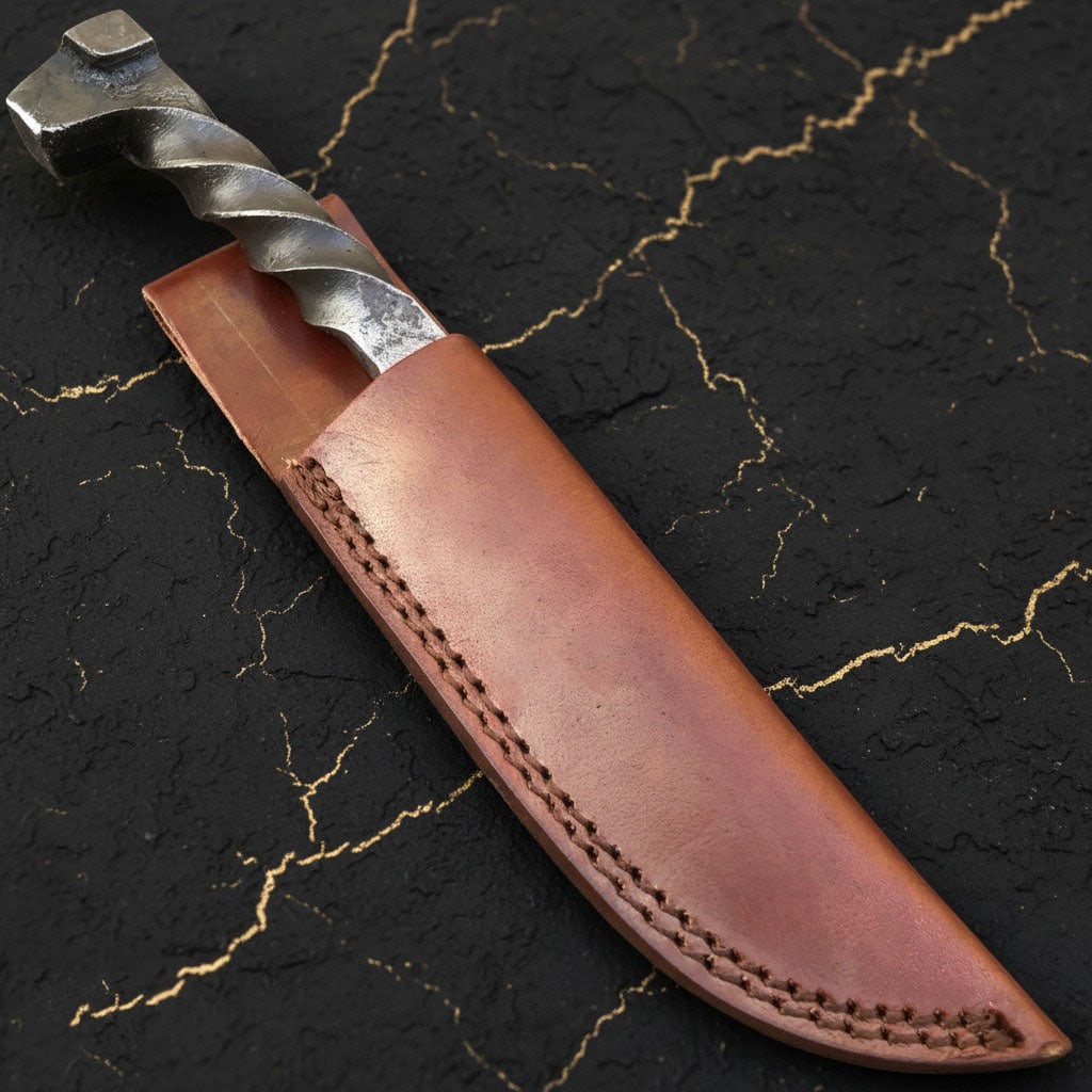 Handmade Carbon Steel Railroad Spike Hunting Knife with Leather Sheath - 4