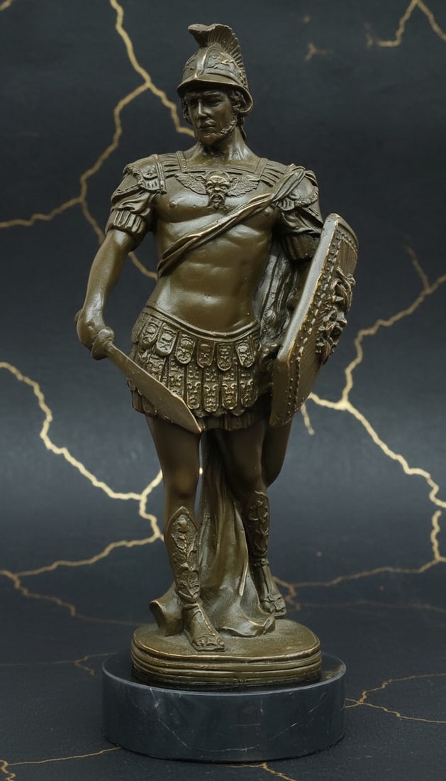 Handmade Ancient Warrior Bronze Statue Classic Soldier Figurine with Sword (1 of 6)