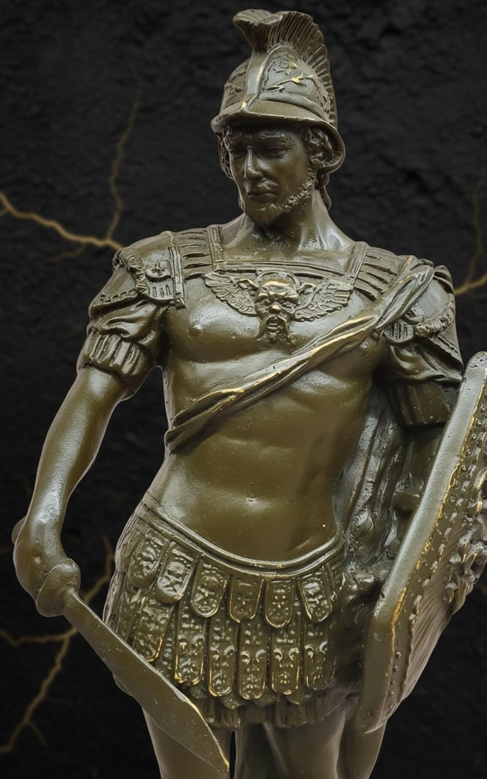 Handmade Ancient Warrior Bronze Statue Classic Soldier Figurine with Sword - 3