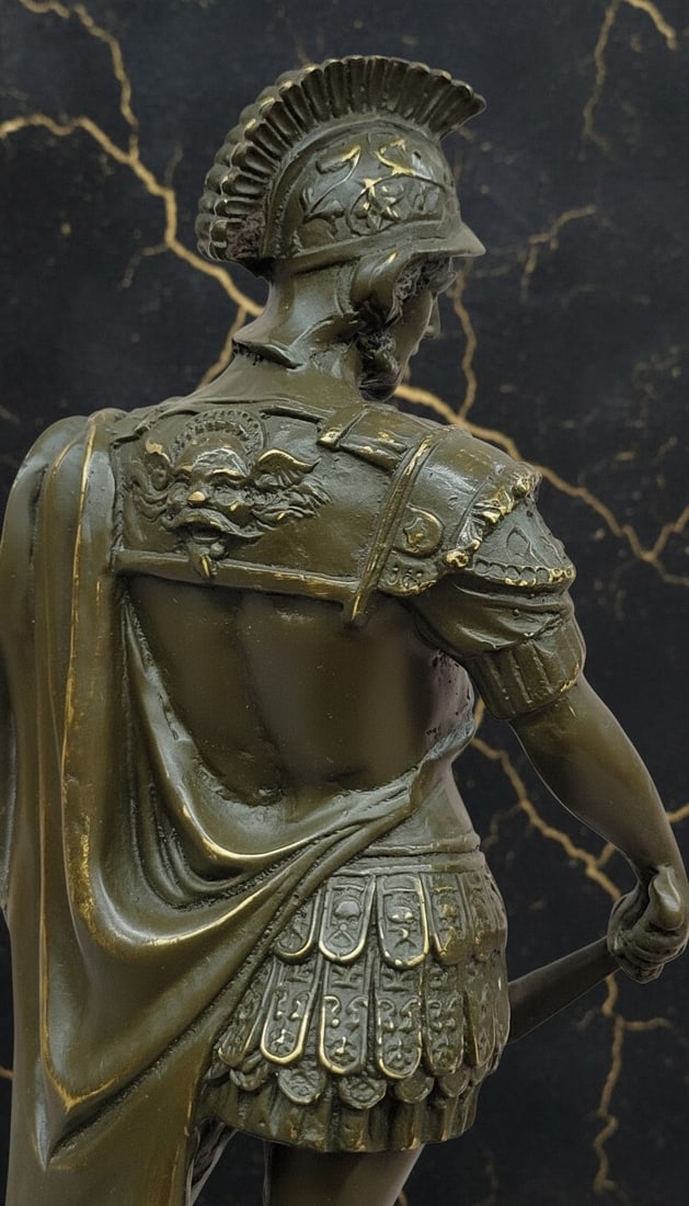 Handmade Ancient Warrior Bronze Statue Classic Soldier Figurine with Sword - 4
