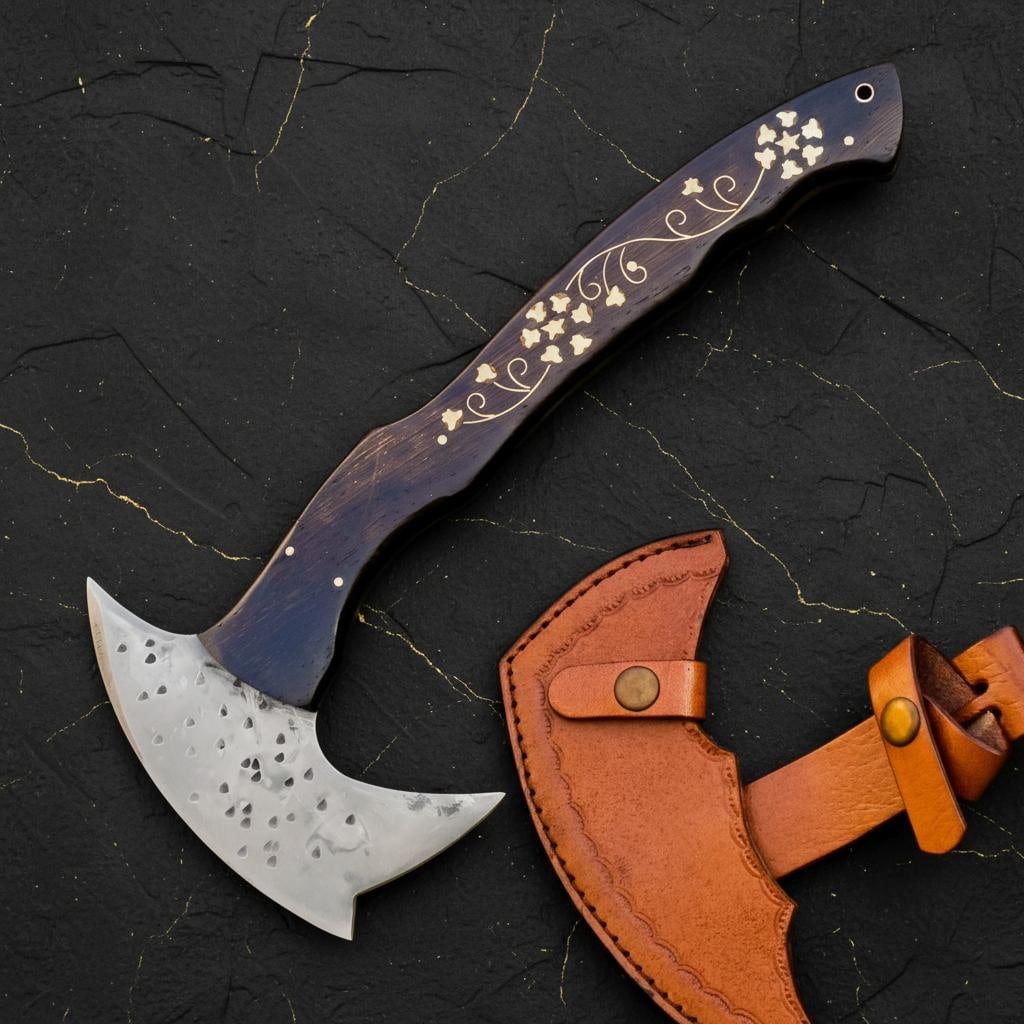 Handmade Bearded Viking Axe, 14" Forged Carbon Steel Throwing Tomahawk Hatchet (1 of 12)