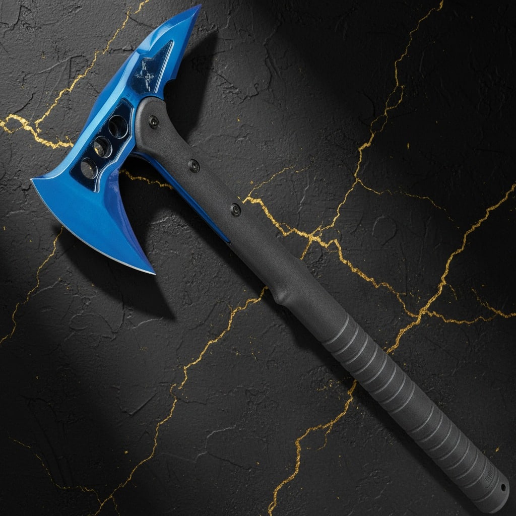 Tactical Blue Survival Tomahawk Throwing Axe with Protective Sheath (1 of 5)