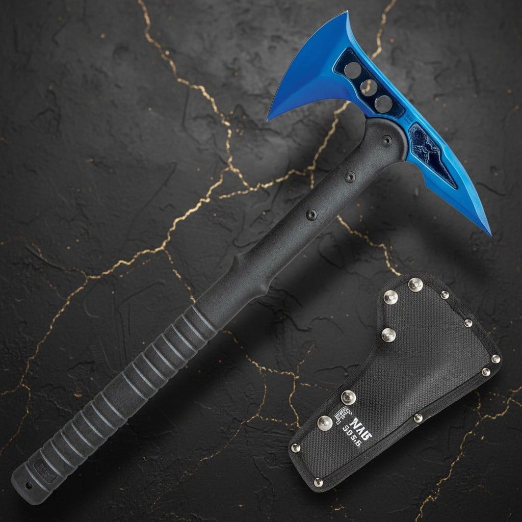 Tactical Blue Survival Tomahawk Throwing Axe with Protective Sheath - 3