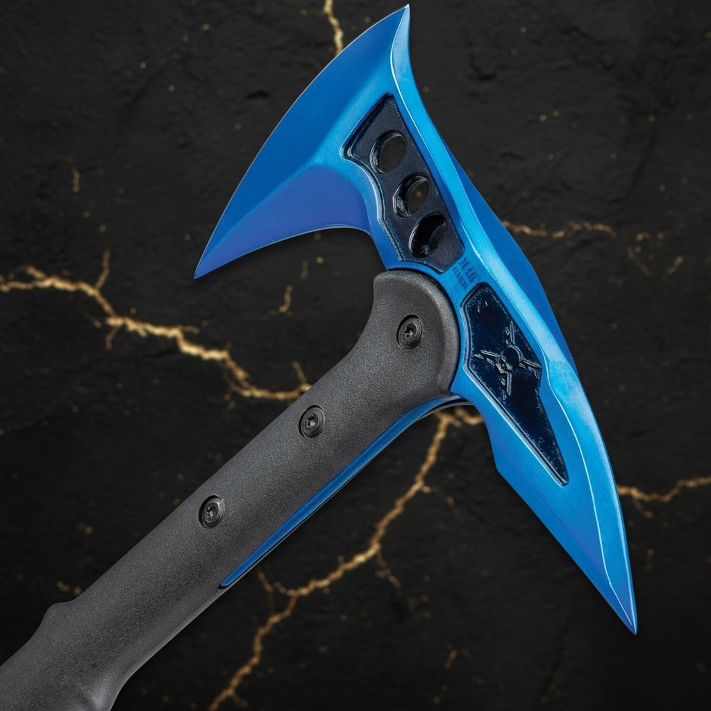 Tactical Blue Survival Tomahawk Throwing Axe with Protective Sheath - 4