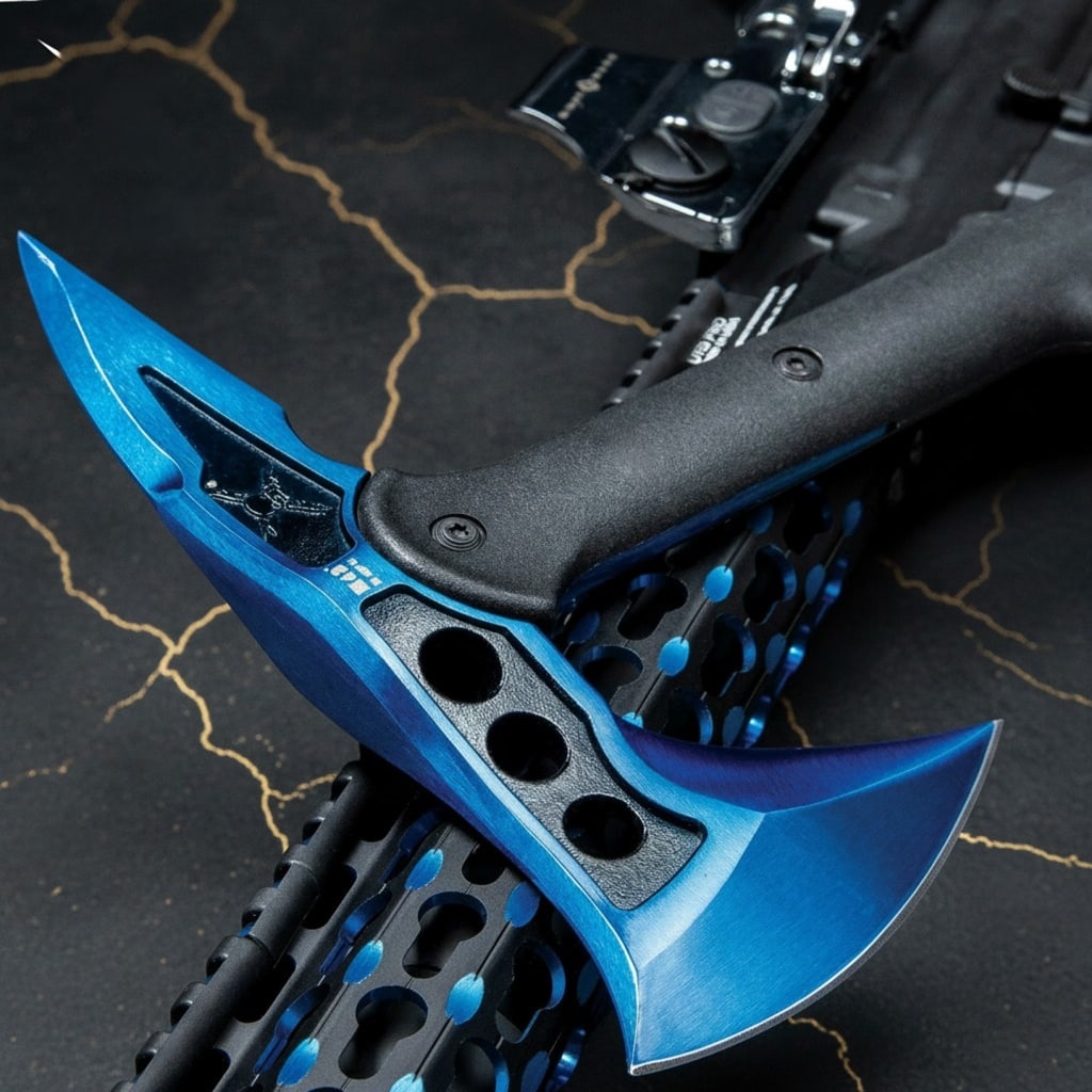 Tactical Blue Survival Tomahawk Throwing Axe with Protective Sheath - 5
