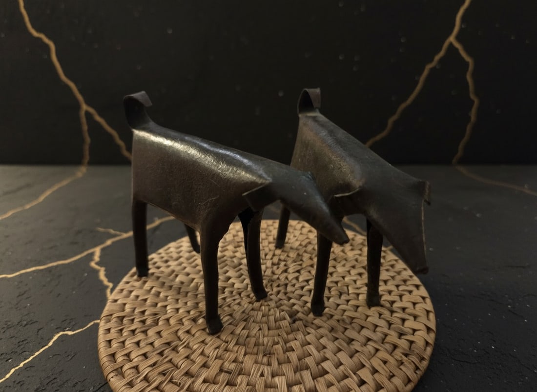 Handcrafted Metal Cow Sculptures Set Modern Farmhouse Studio Art Decor 2pcs - 10