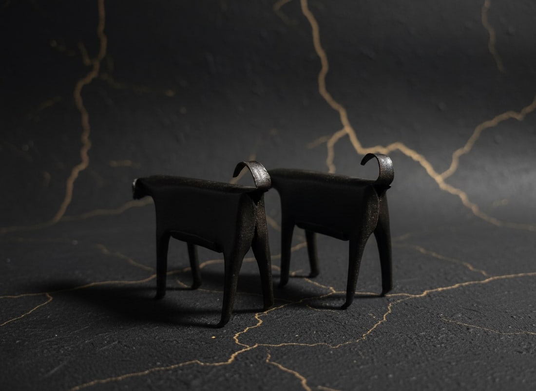 Handcrafted Metal Cow Sculptures Set Modern Farmhouse Studio Art Decor 2pcs - 7