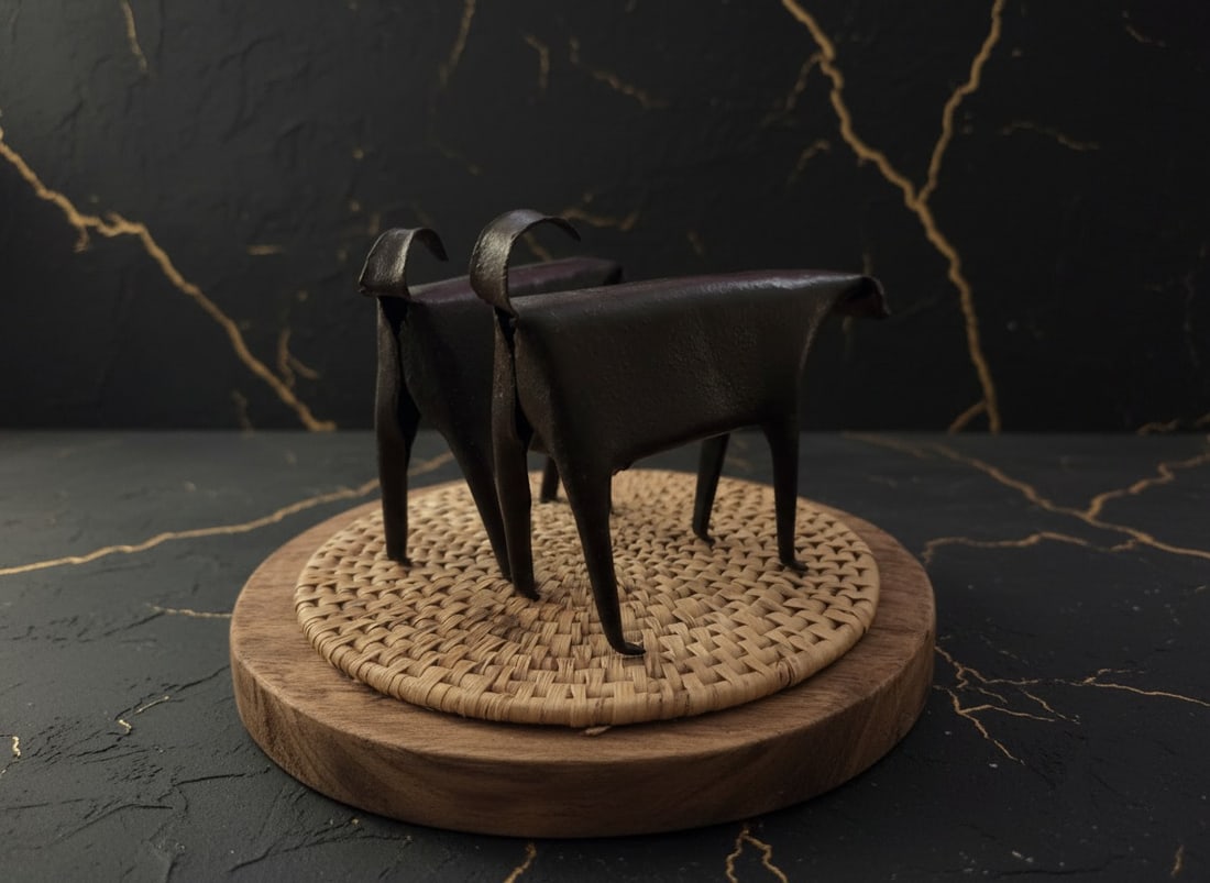 Handcrafted Metal Cow Sculptures Set Modern Farmhouse Studio Art Decor 2pcs - 8