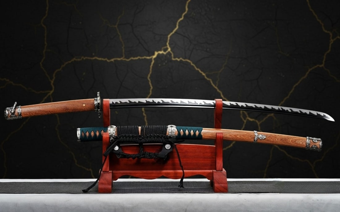 Handmade T10 Steel Samurai Katana Rosewood Scabbard Functional Sword - 12