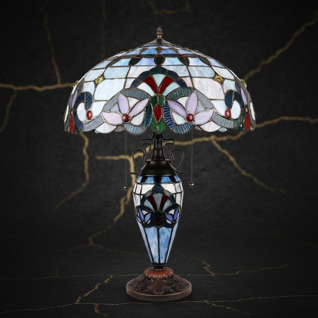 25" Art Deco Stained Glass Table Lamp with Illuminated Base Vintage Style - 2