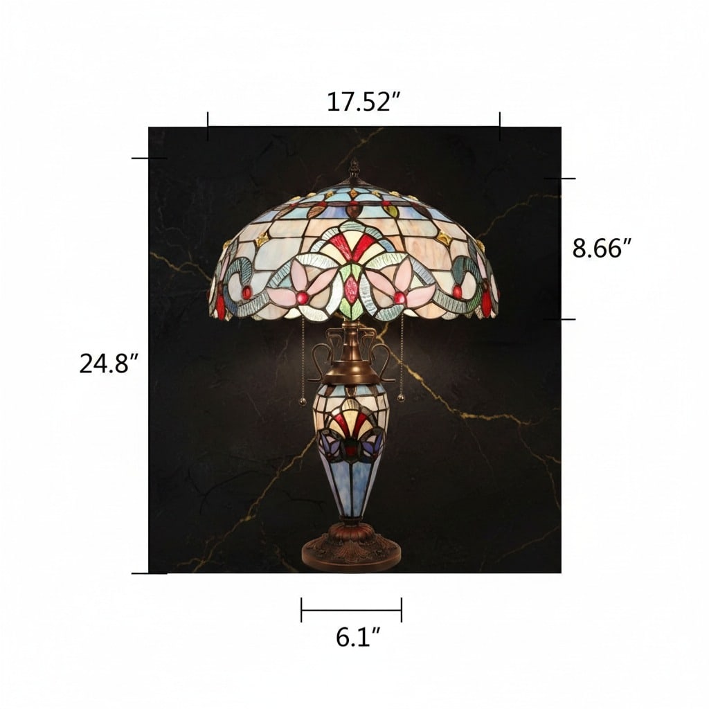25" Art Deco Stained Glass Table Lamp with Illuminated Base Vintage Style - 7