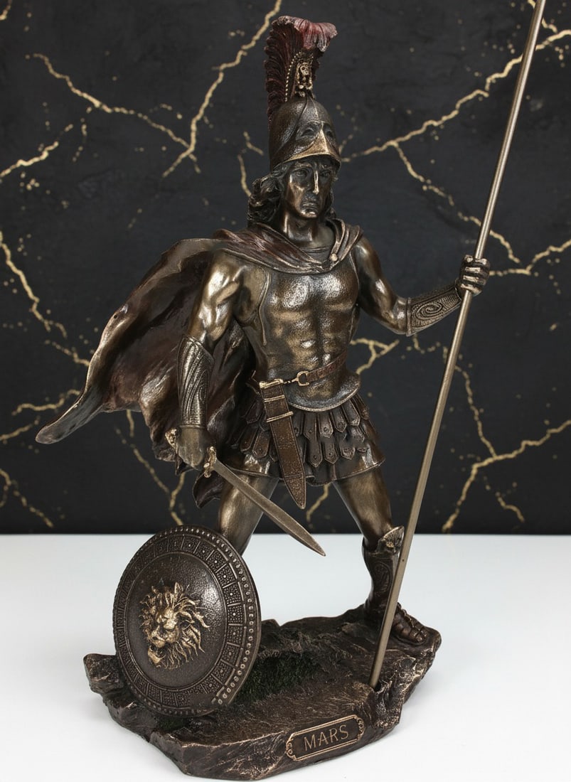 13" Roman War Deity Figurine Greek Myth Spear Sword Statue Bronze Tone (1 of 4)