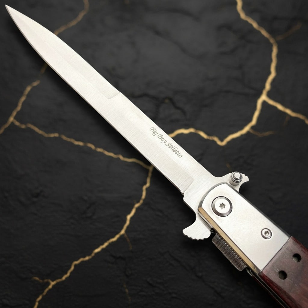 13" Large Folding Knife Brown Wood Handle Spring Assisted Pocket Tool - 3