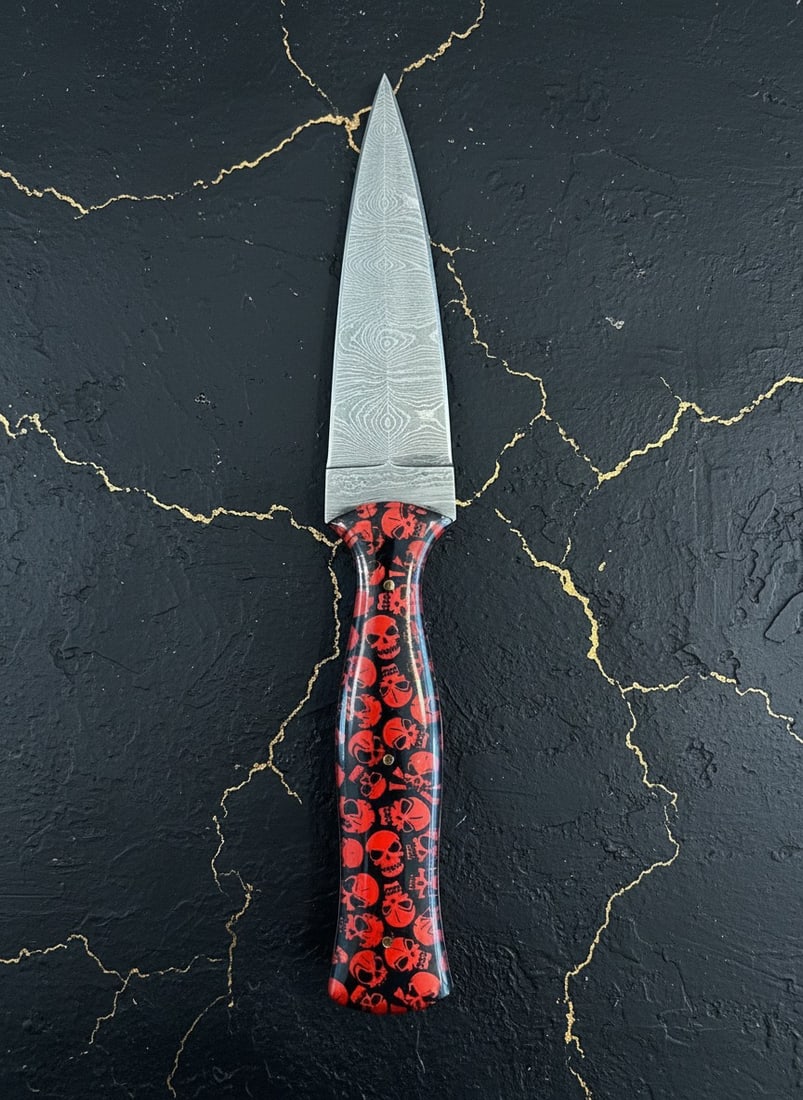 Hand-Forged Damascus Steel Boot Dagger Skull Handle Knife Leather Sheath - 5