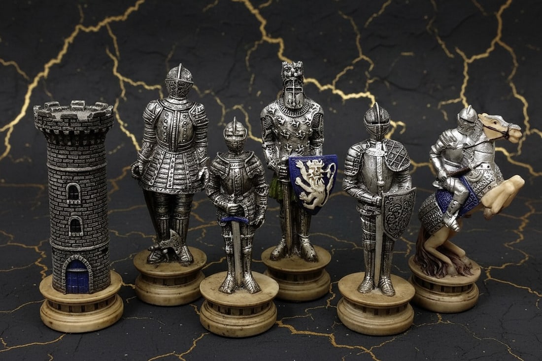 Metallic Crusader Knight Chess Set With 17 Inch Mosaic Game Board - 2