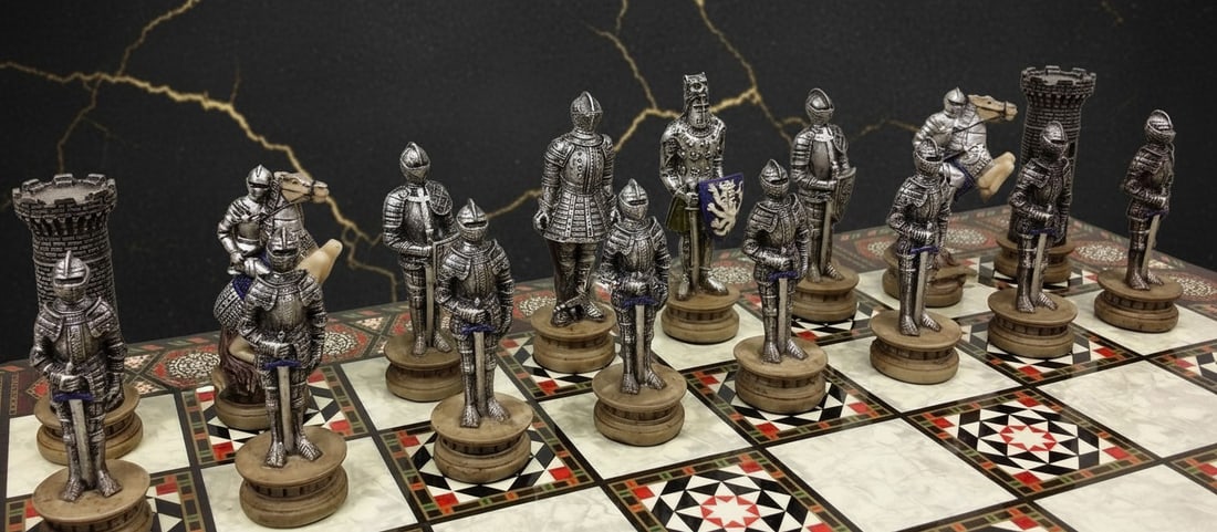 Metallic Crusader Knight Chess Set With 17 Inch Mosaic Game Board - 5