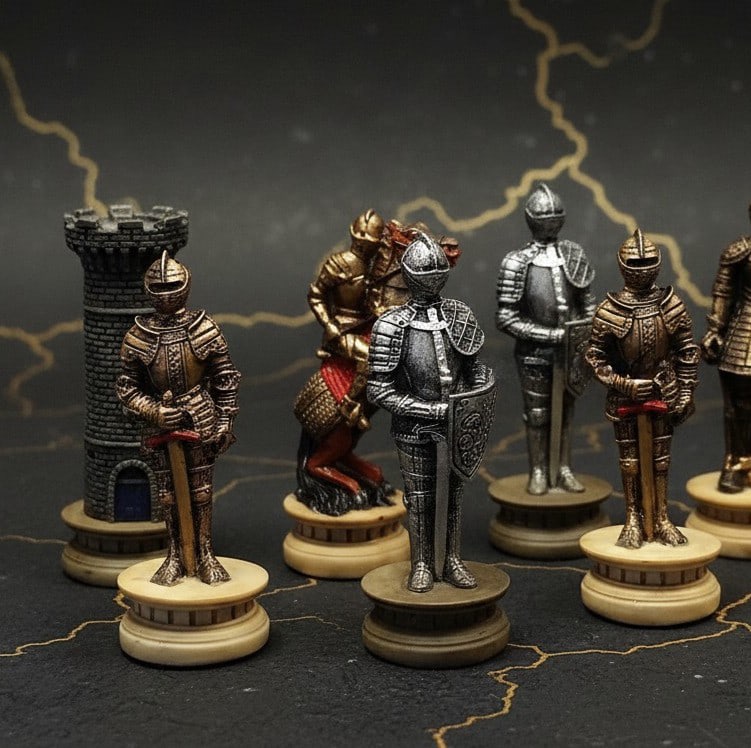 Metallic Crusader Knight Chess Set With 17 Inch Mosaic Game Board - 7