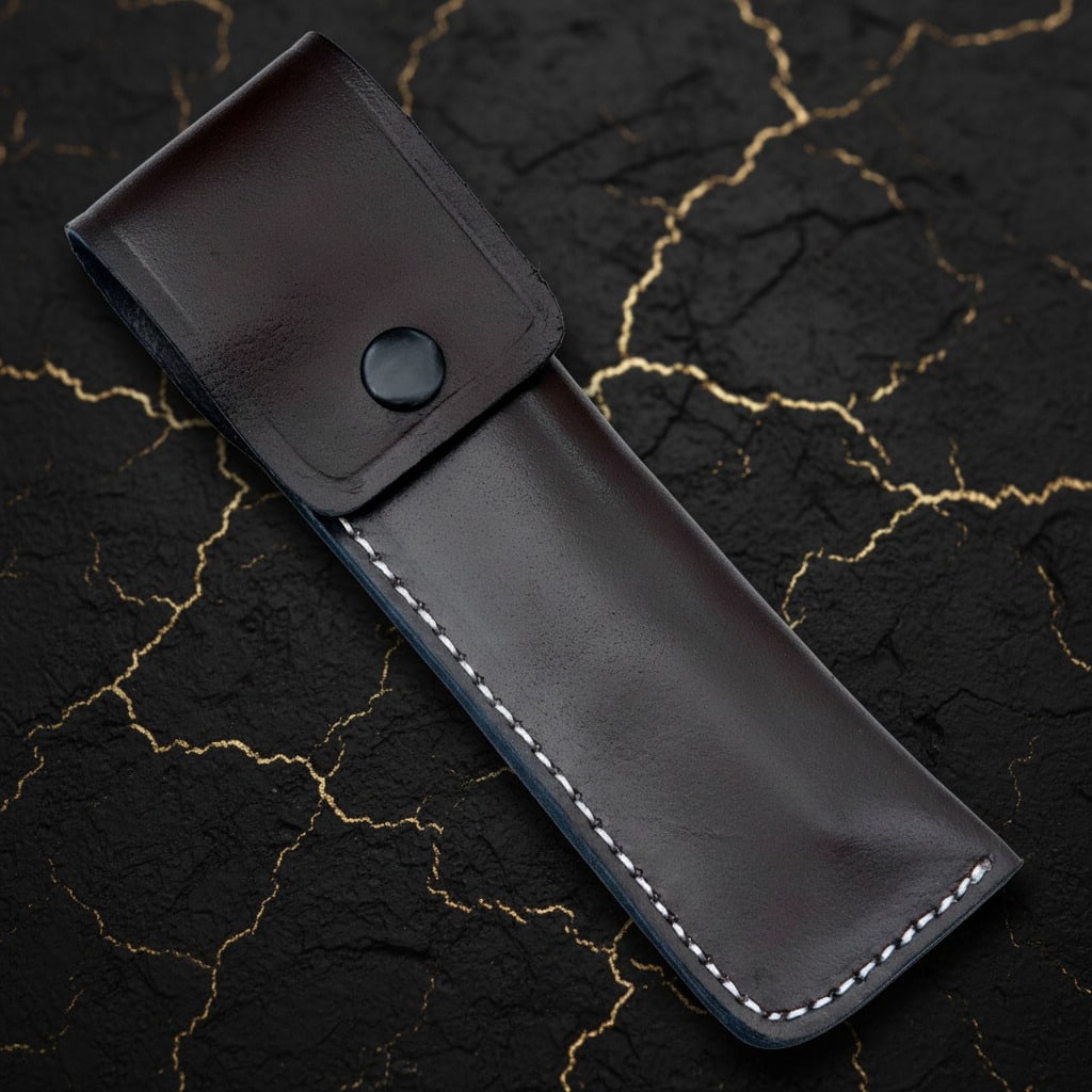 Hand-Forged Damascus Straight Razor Men’s Shaving Blade with Leather Case - 6