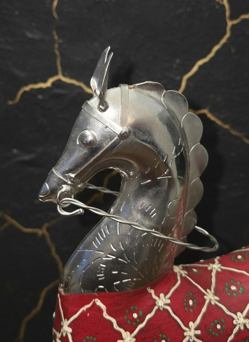 Artisanal Wood and Metal Equine Figurine Ornament for Desk or Shelf Decor - 2
