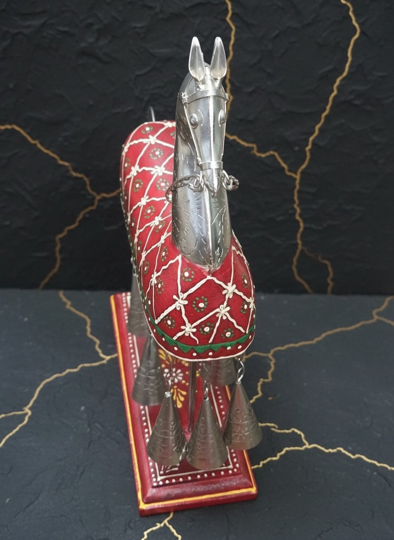 Artisanal Wood and Metal Equine Figurine Ornament for Desk or Shelf Decor - 6