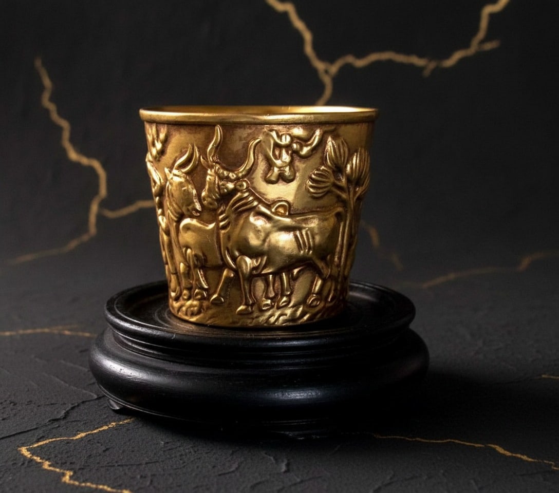Handmade Greek Vapheio Style Cup Antique Finish Metal Drinking Vessel - 4