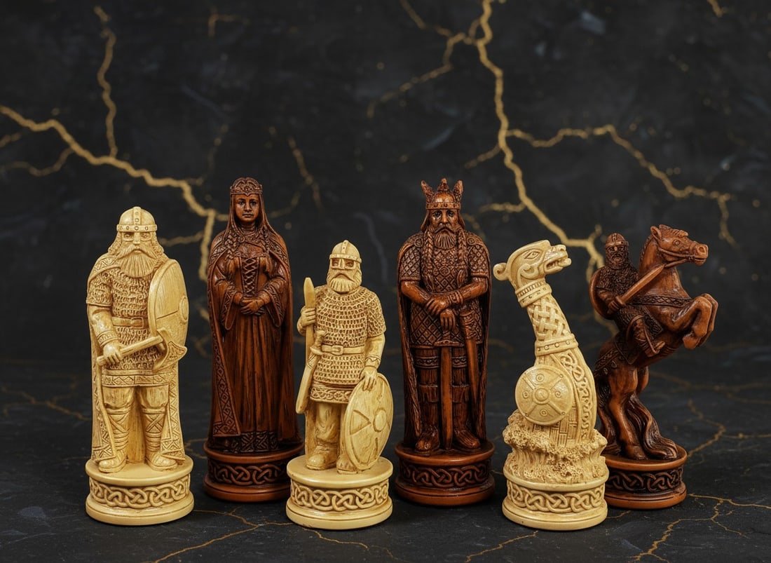 Hand-Carved Norse Viking Themed Chess Pieces 3.25" King Set No Board: Title:Hand-Carved Norse Viking Themed Chess Pieces 3.25" King Set No Board Description:This 32-piece set of chess men is expertly cast in poly resin and features detailed hand-painted finishes. Please