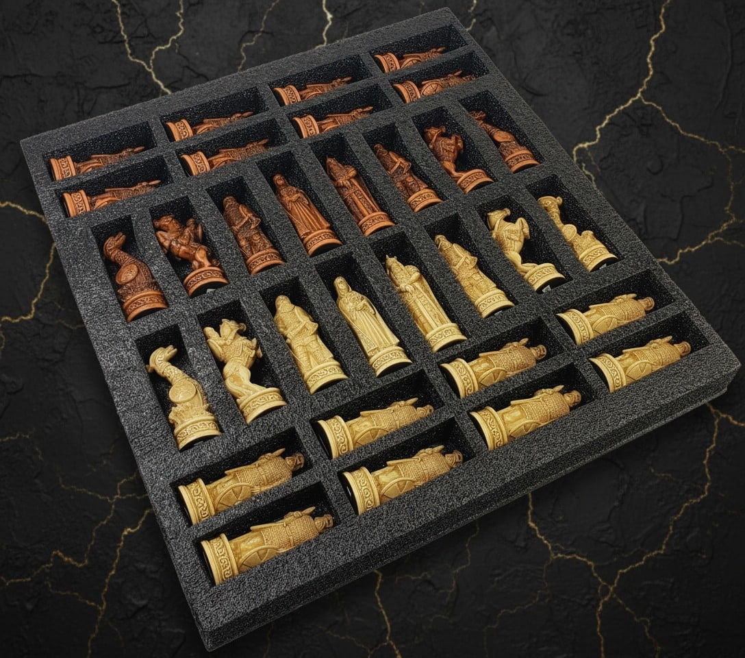 Hand-Carved Norse Viking Themed Chess Pieces 3.25" King Set No Board - 2