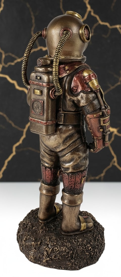 Vintage Industrial Deep Sea Diver Helmet Statue LED Bronze Effect Figurine - 6