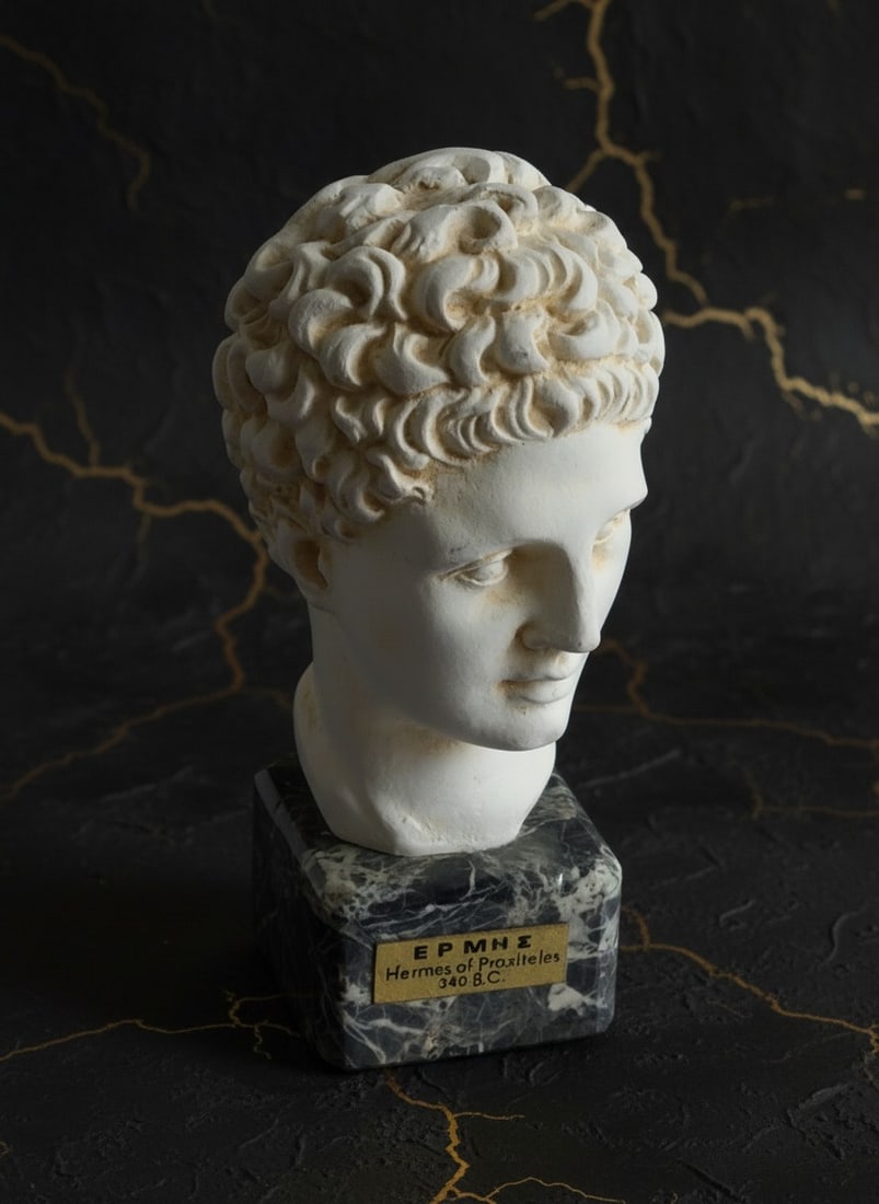 5?? Classical Greek Hermes Sculpture Bust Figurine Alabaster Statue Art Piece - 2