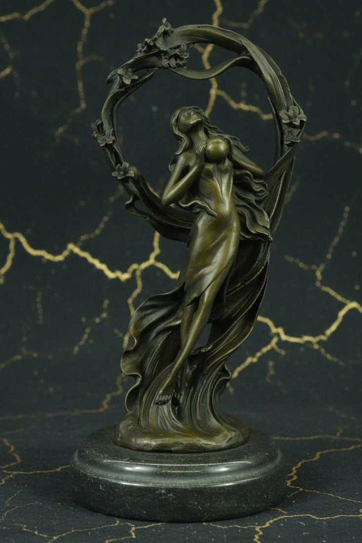 Artisan Sculpted Vintage Style Bronze Figurine Masterpiece Statue: Title:Artisan Sculpted Vintage Style Bronze Figurine Masterpiece Statue Description:This elegant bronze sculpture depicts a dream goddess, a celestial figure radiating love, serenity, and grace.