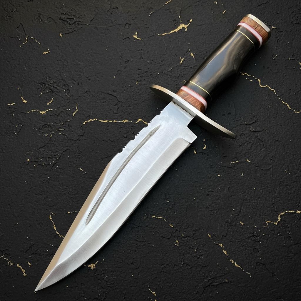 Handmade 15" D2 Steel Bowie Knife | Hunting Fixed Blade with Bull Horn Handle (1 of 9)