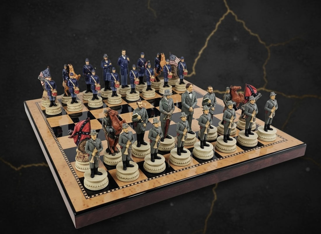 4.5" Civil War Themed Chess Set with 18" Walnut Finish Playing Board (1 of 9)