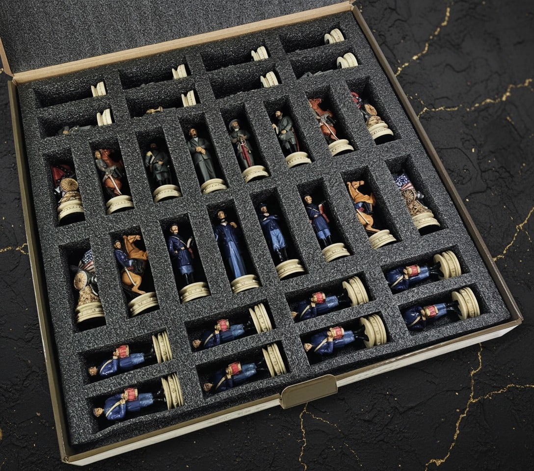 4.5" Civil War Themed Chess Set with 18" Walnut Finish Playing Board - 3