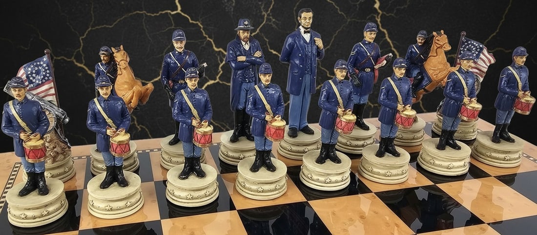 4.5" Civil War Themed Chess Set with 18" Walnut Finish Playing Board - 5