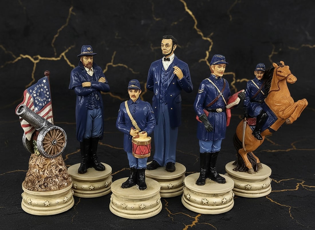 4.5" Civil War Themed Chess Set with 18" Walnut Finish Playing Board - 6