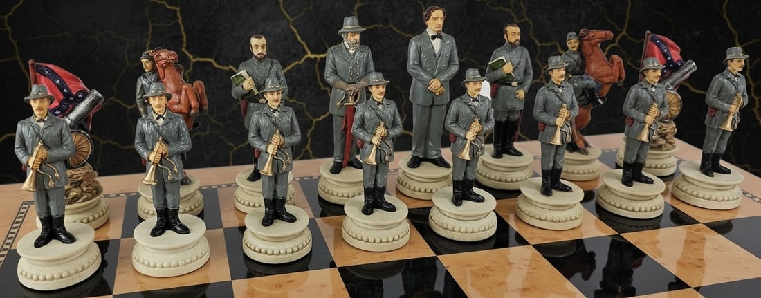 4.5" Civil War Themed Chess Set with 18" Walnut Finish Playing Board - 8