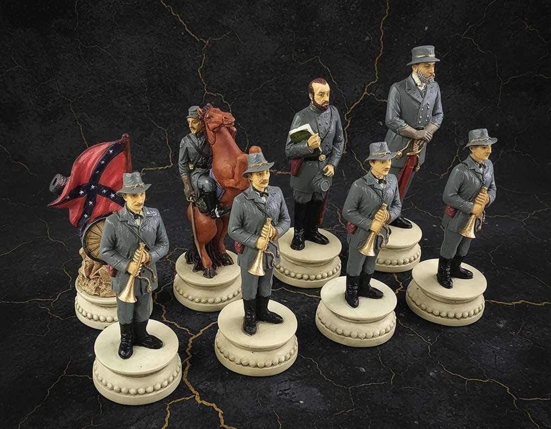 4.5" Civil War Themed Chess Set with 18" Walnut Finish Playing Board - 9