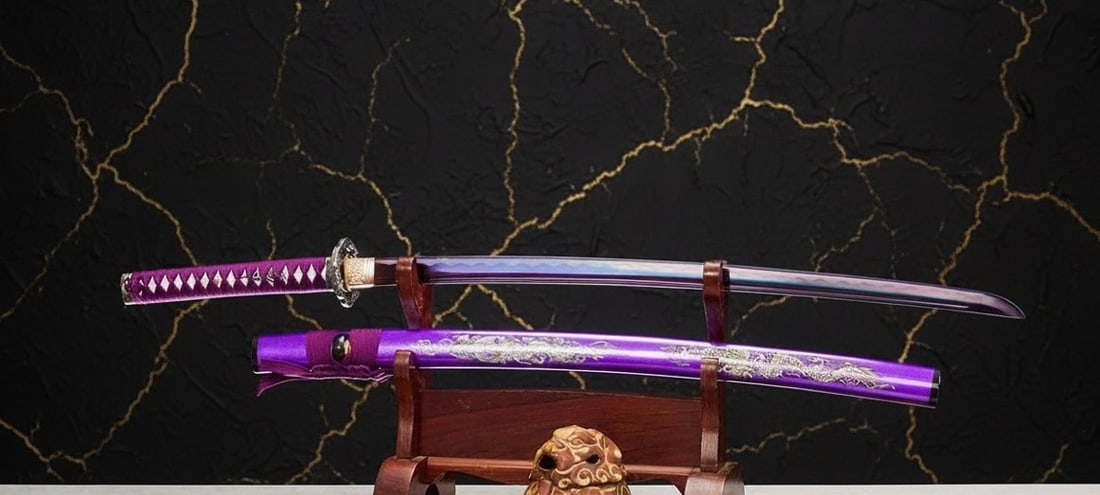 Hand-Forged 1095 Steel Sharp Katana Battle Ready Purple Dragon Samurai Sword - 11