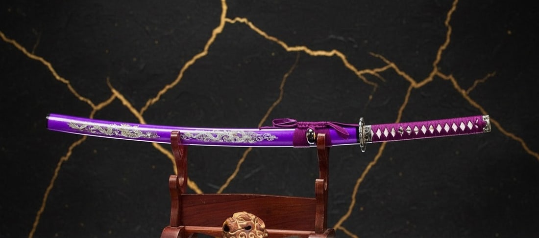 Hand-Forged 1095 Steel Sharp Katana Battle Ready Purple Dragon Samurai Sword - 12