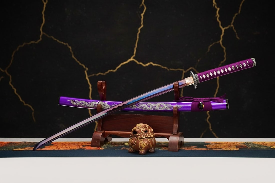 Hand-Forged 1095 Steel Sharp Katana Battle Ready Purple Dragon Samurai Sword - 2