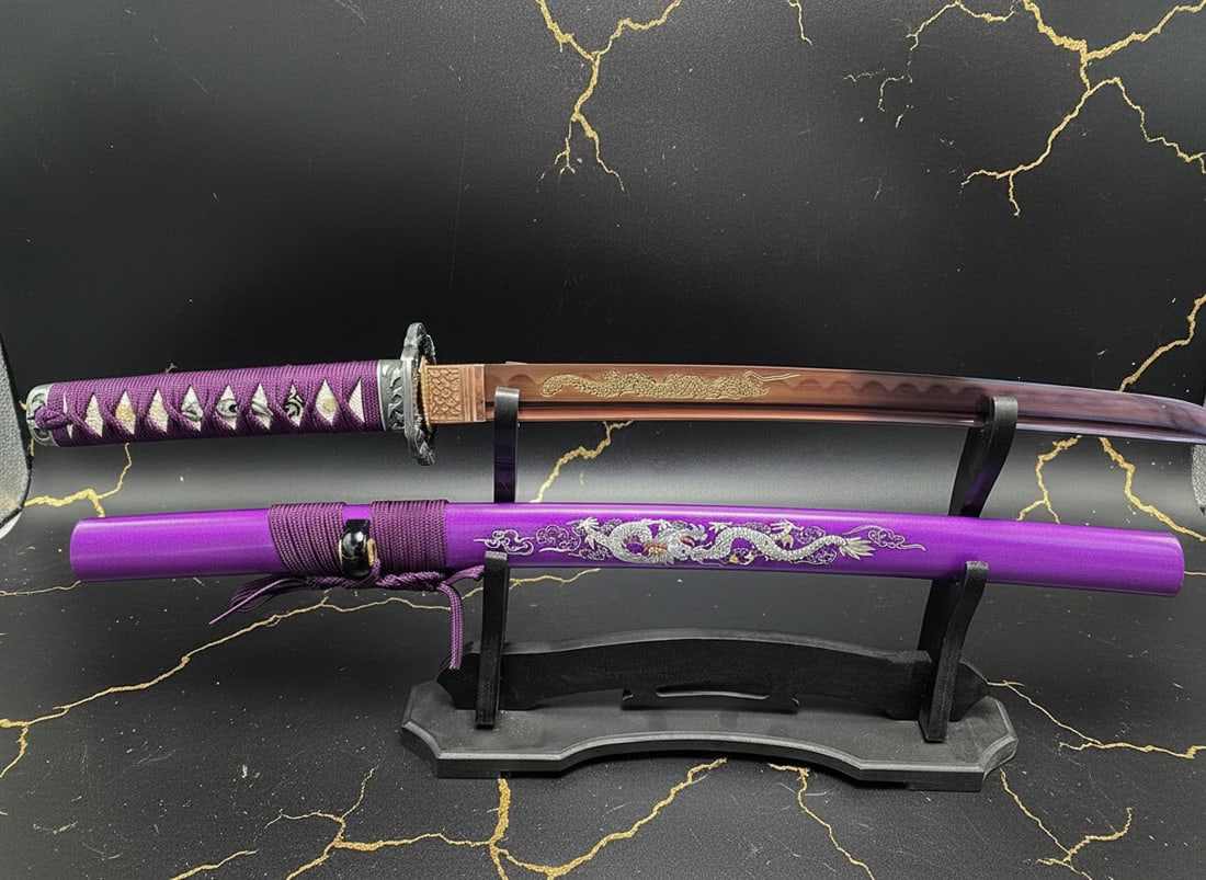 Hand-Forged 1095 Steel Sharp Katana Battle Ready Purple Dragon Samurai Sword - 3