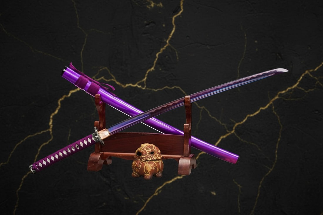Hand-Forged 1095 Steel Sharp Katana Battle Ready Purple Dragon Samurai Sword - 4