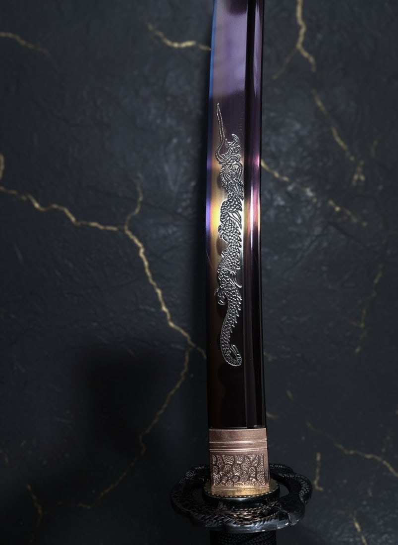 Hand-Forged 1095 Steel Sharp Katana Battle Ready Purple Dragon Samurai Sword - 9