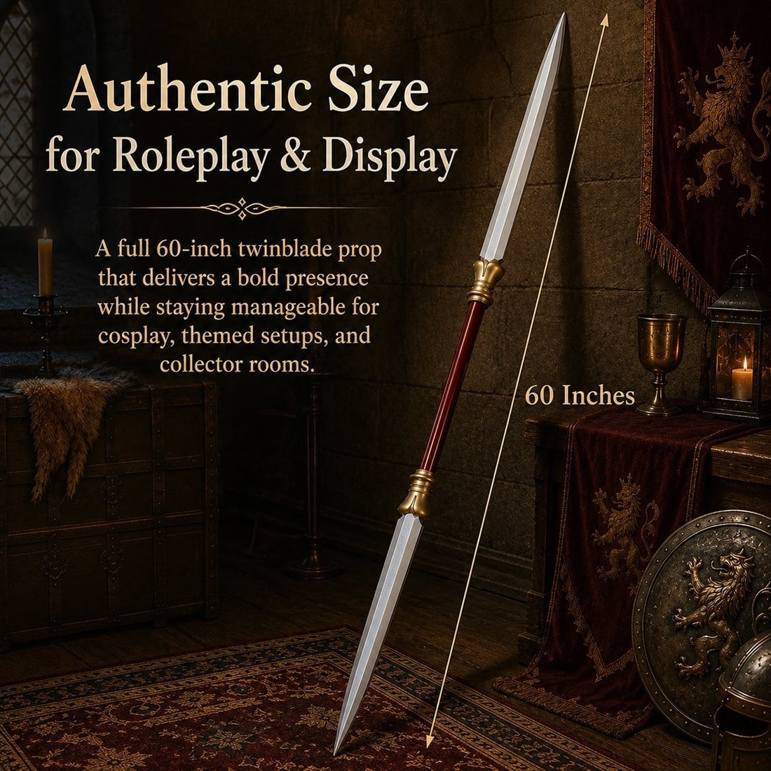 60" Foam Twinblade Medieval Fantasy Weapon Cosplay Prop - 2