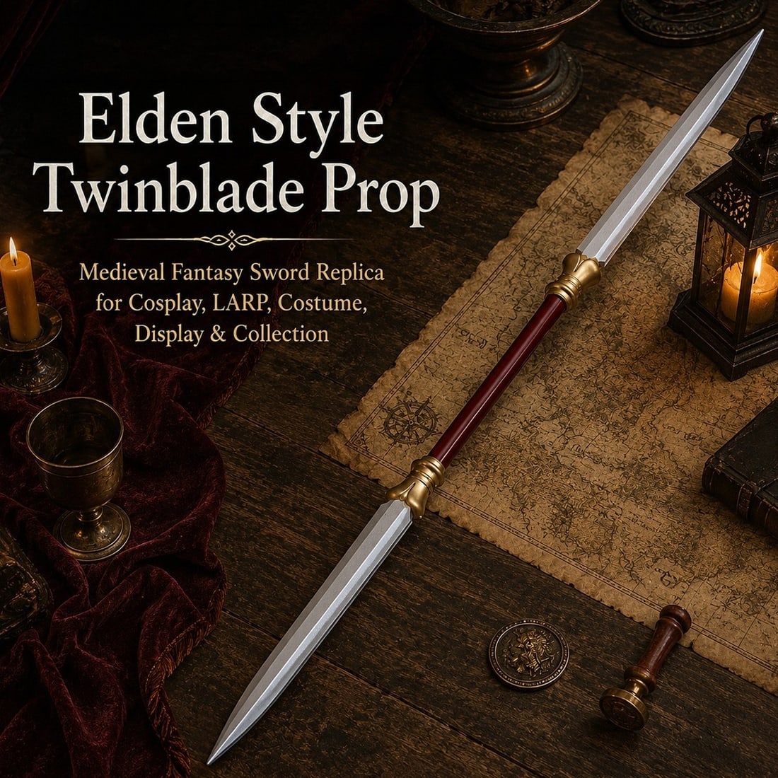 60" Foam Twinblade Medieval Fantasy Weapon Cosplay Prop - 6