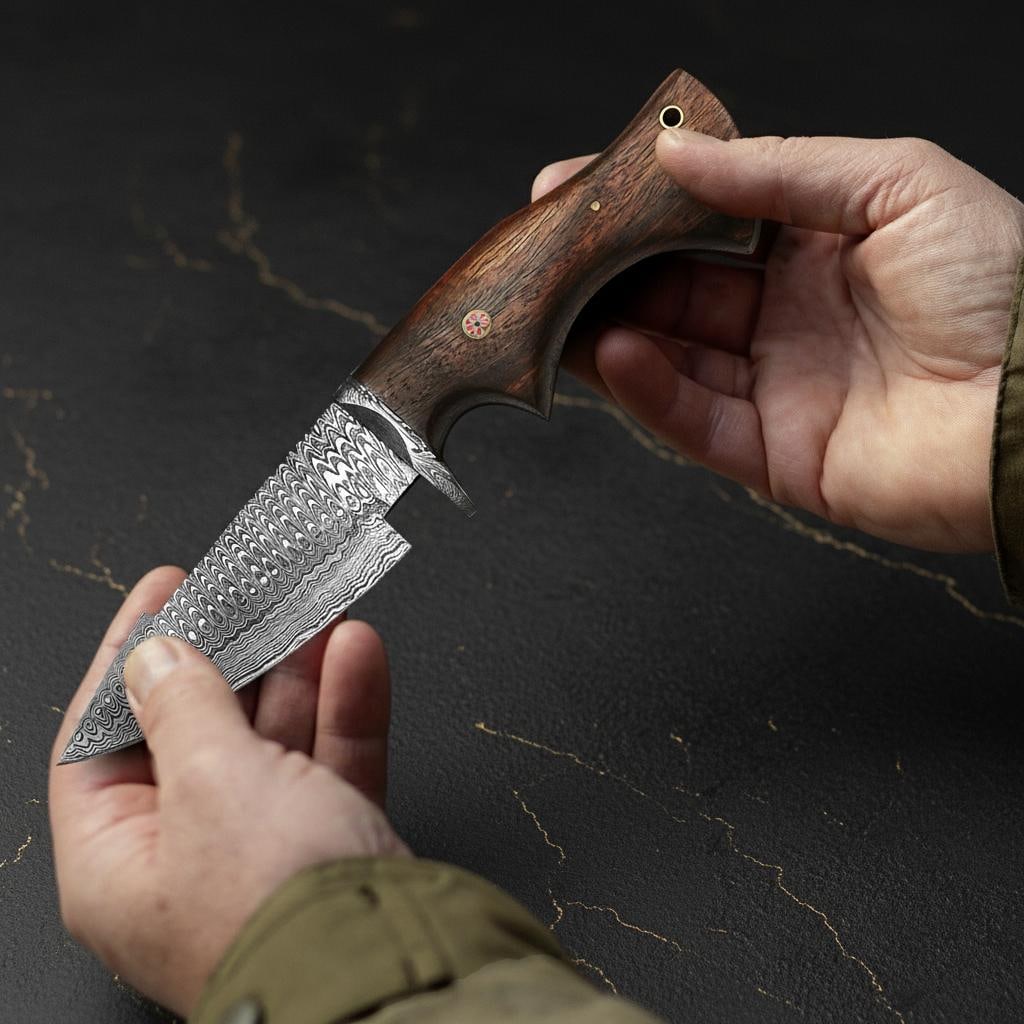 Custom Forged Bowie Knife 10" Twisted Damascus Steel Blade Rose Wood Handle Sheath - 7