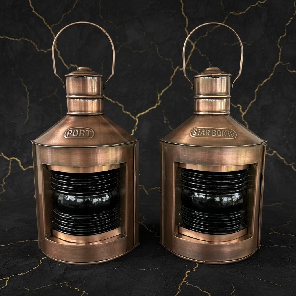 Vintage Nautical Brass Port and Starboard Ship Oil Lantern Pair Maritime Lamps (1 of 8)