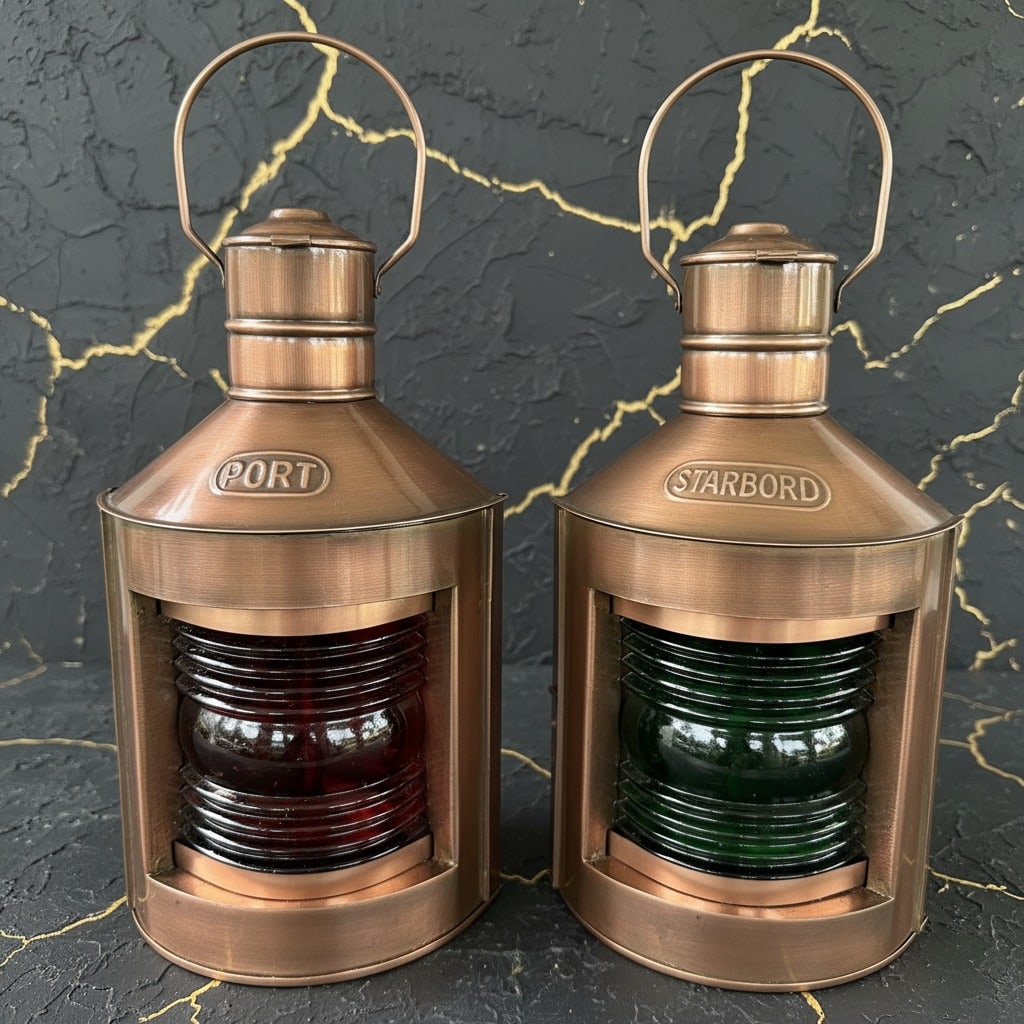 Vintage Nautical Brass Port and Starboard Ship Oil Lantern Pair Maritime Lamps - 3