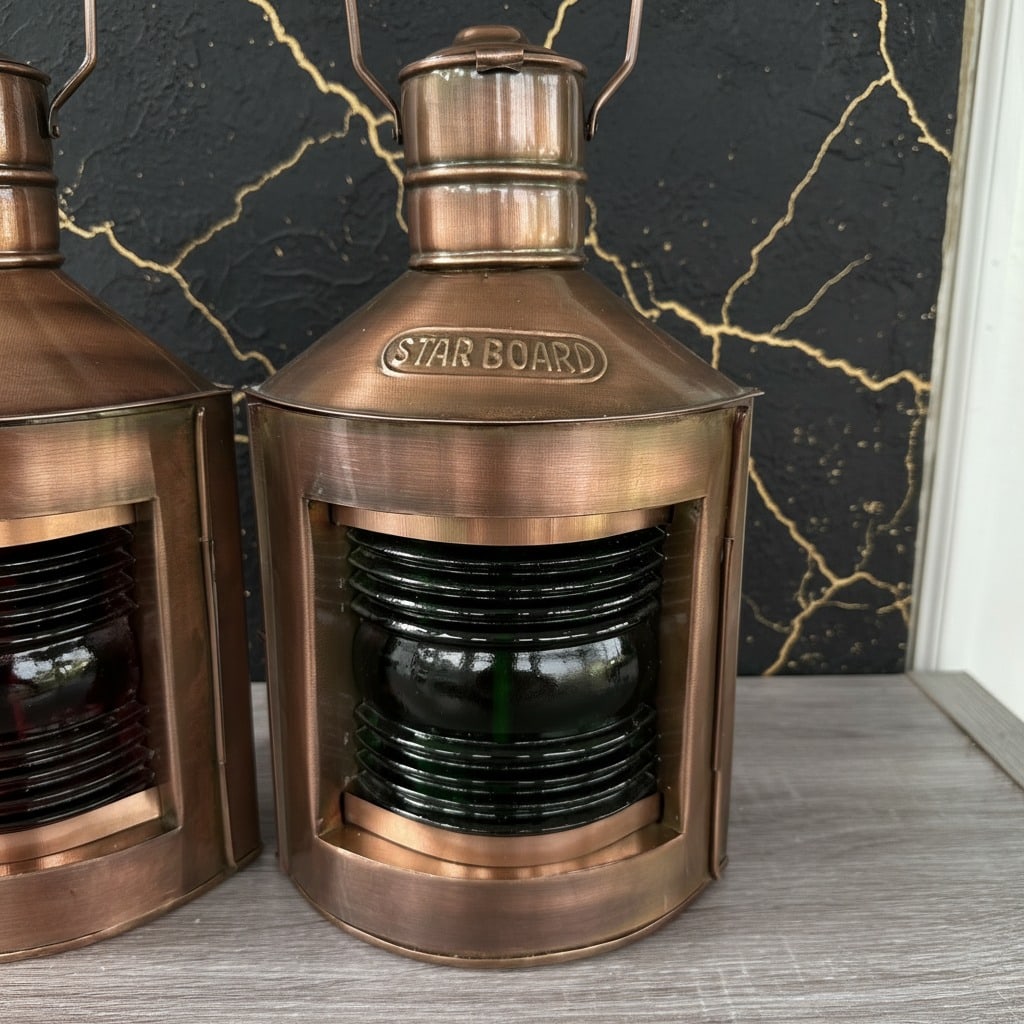 Vintage Nautical Brass Port and Starboard Ship Oil Lantern Pair Maritime Lamps - 4